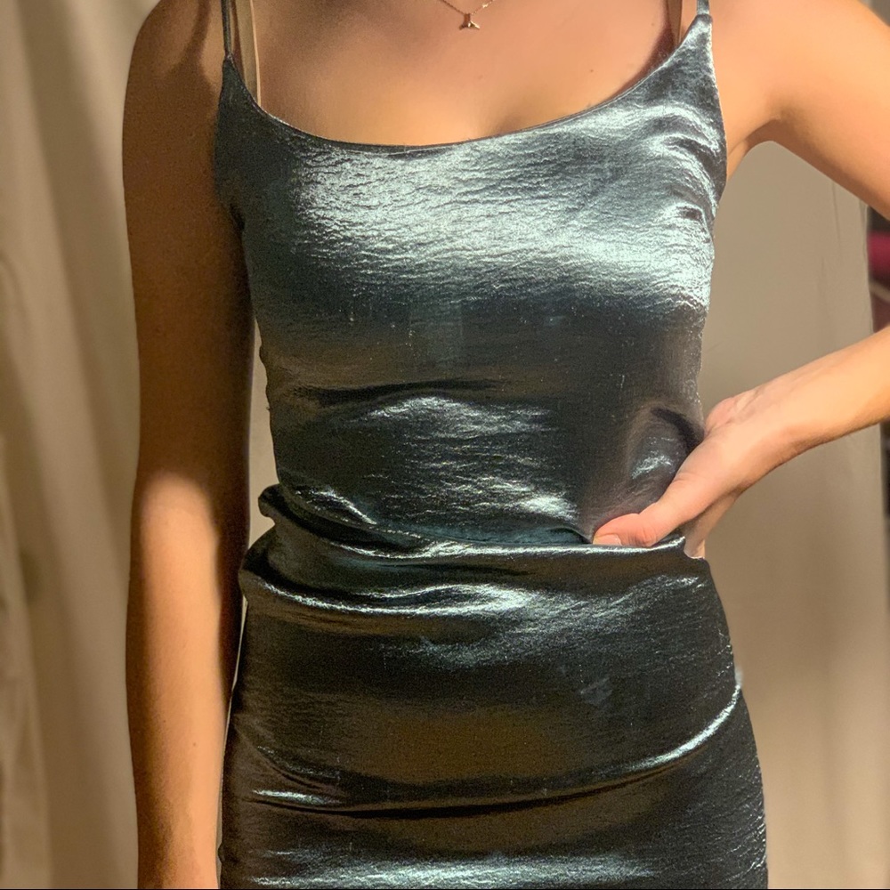 Blueish grey satin slip dress